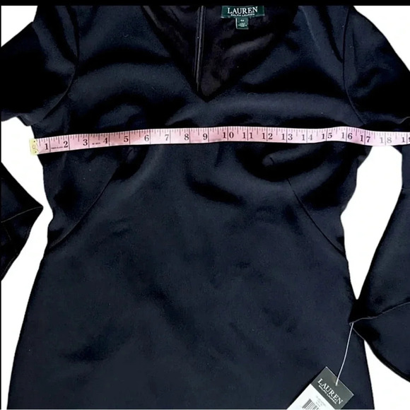 RALPH LAUREN Black Knee Length Sheath Dress Bell Sleeve V-neck Lace Hem Formal 4 - Picture 5 of 10